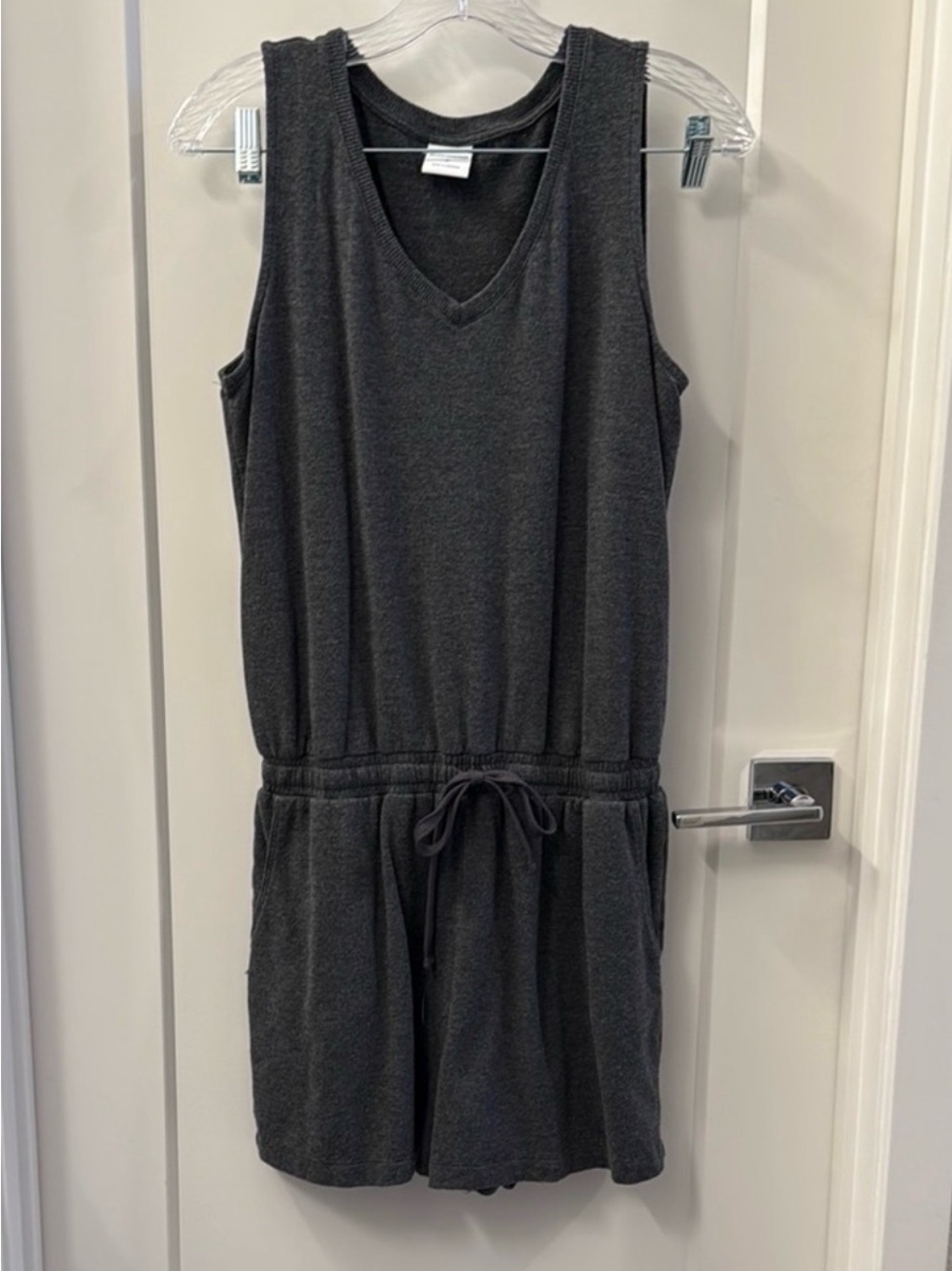 Amazon Essentials Charcoal V-Neck Drawstring Romper Women M - Picture 2 of 2